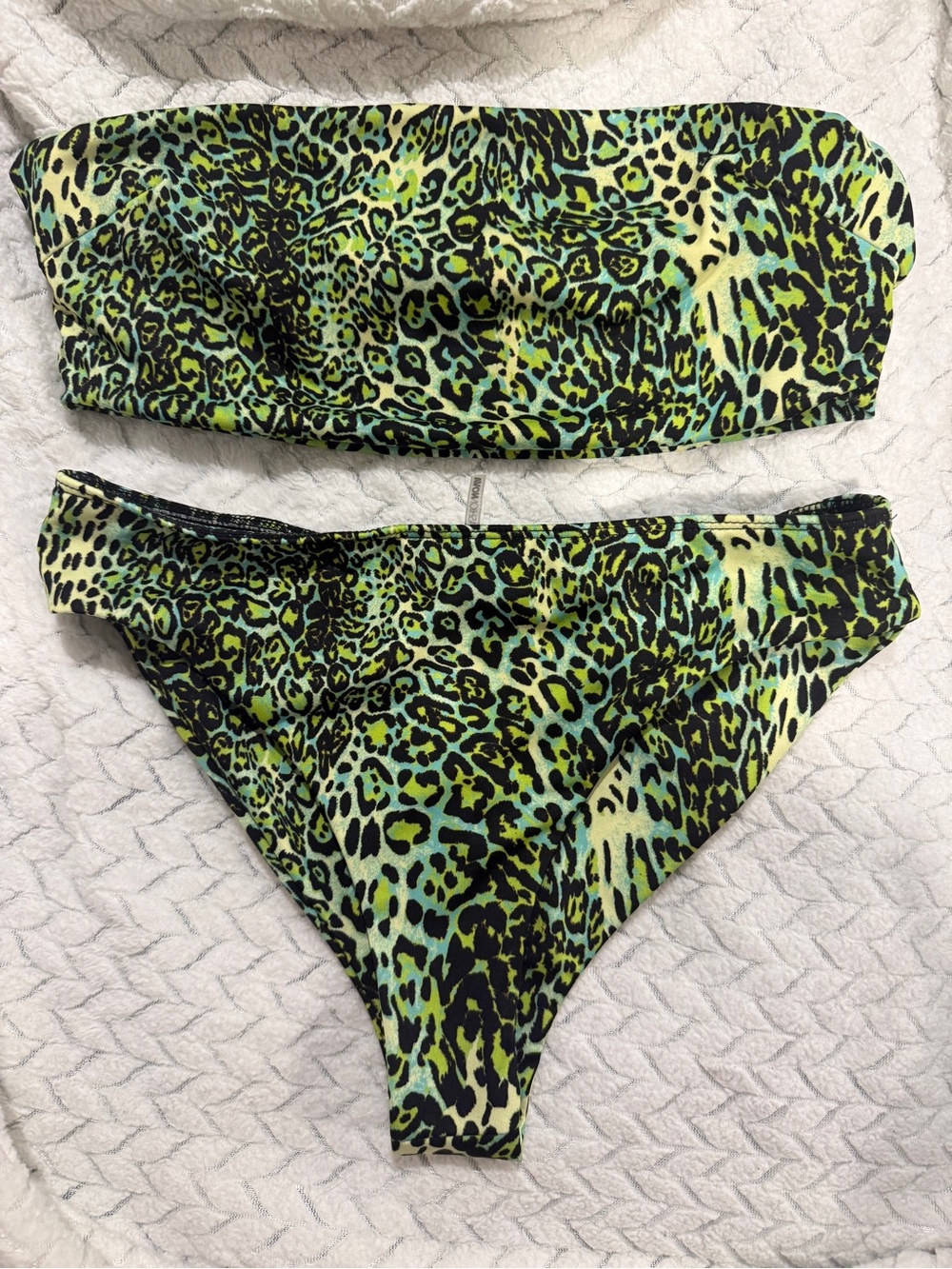 Fashion Nova Green Leopard Print Bandeau Bikini Set